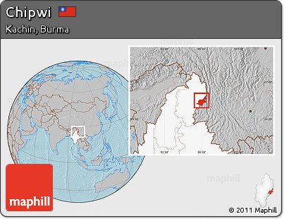 Gray Location Map of Chipwi, highlighted country, hill shading