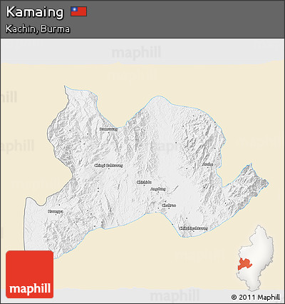 Classic Style 3D Map of Kamaing, single color outside