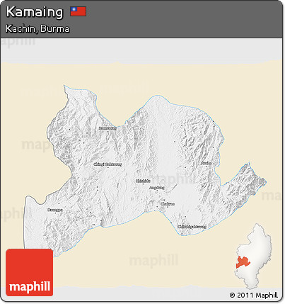 Classic Style 3D Map of Kamaing, single color outside