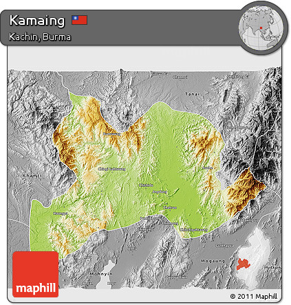 Physical 3D Map of Kamaing, desaturated