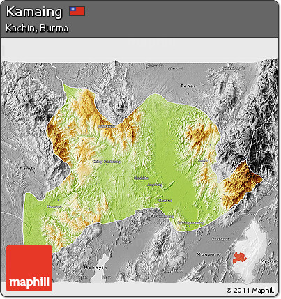 Physical 3D Map of Kamaing, desaturated