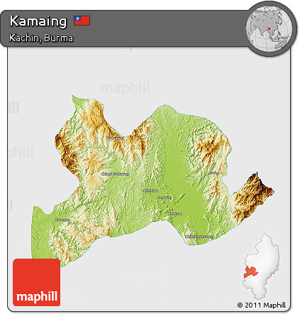 Physical 3D Map of Kamaing, single color outside