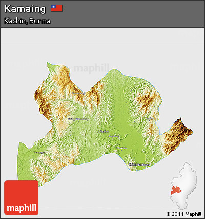 Physical 3D Map of Kamaing, single color outside