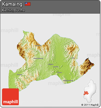 Physical 3D Map of Kamaing, single color outside