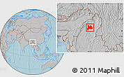 Gray Location Map of Kamaing, hill shading