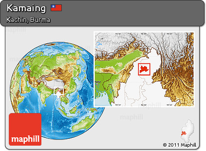 Physical Location Map of Kamaing, highlighted country