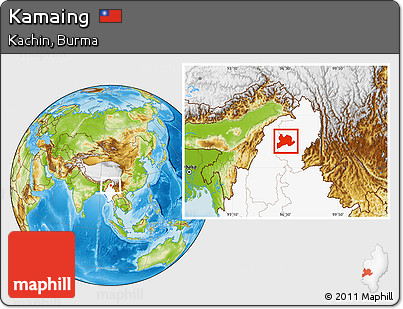 Physical Location Map of Kamaing, highlighted country