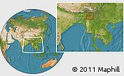 Satellite Location Map of Kamaing, within the entire country