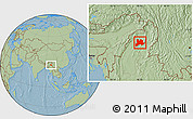 Savanna Style Location Map of Kamaing, hill shading