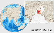 Shaded Relief Location Map of Kamaing, highlighted country