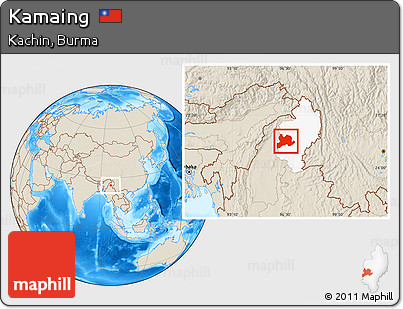 Shaded Relief Location Map of Kamaing, highlighted parent region