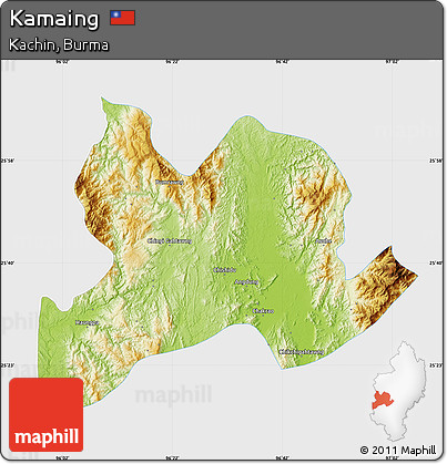 Physical Map of Kamaing, single color outside