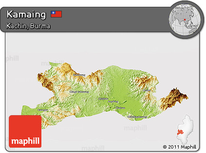 Physical Panoramic Map of Kamaing, cropped outside