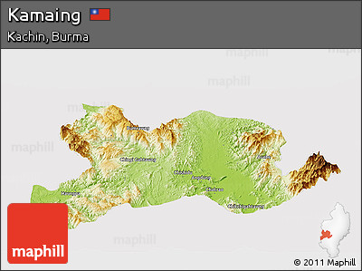 Physical Panoramic Map of Kamaing, cropped outside