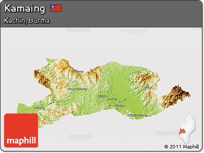 Physical Panoramic Map of Kamaing, cropped outside