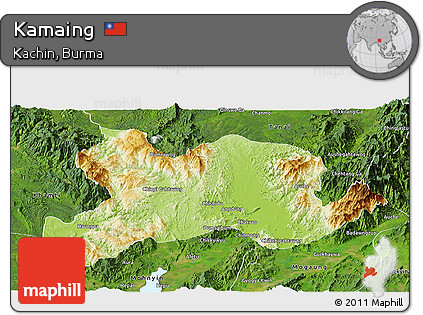 Physical Panoramic Map of Kamaing, satellite outside