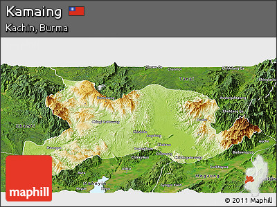 Physical Panoramic Map of Kamaing, satellite outside