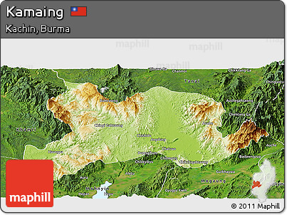 Physical Panoramic Map of Kamaing, satellite outside