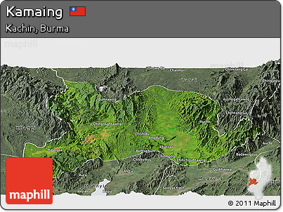 Satellite Panoramic Map of Kamaing, semi-desaturated