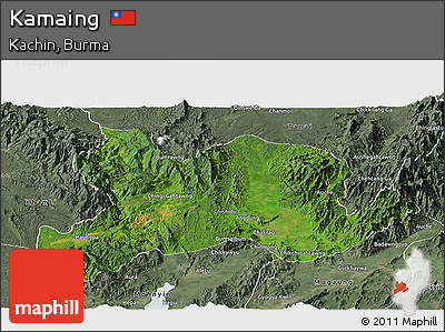 Satellite Panoramic Map of Kamaing, semi-desaturated