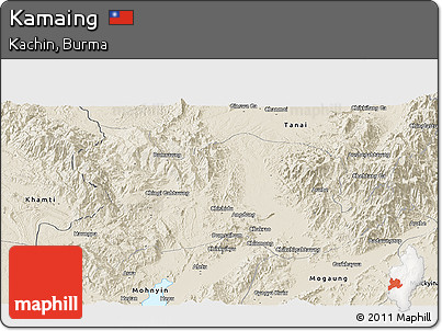 Shaded Relief Panoramic Map of Kamaing