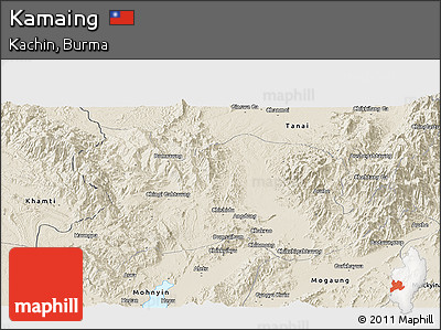 Shaded Relief Panoramic Map of Kamaing