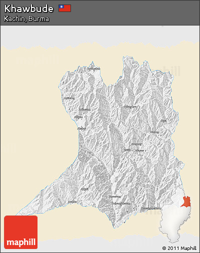 Classic Style 3D Map of Khawbude, single color outside