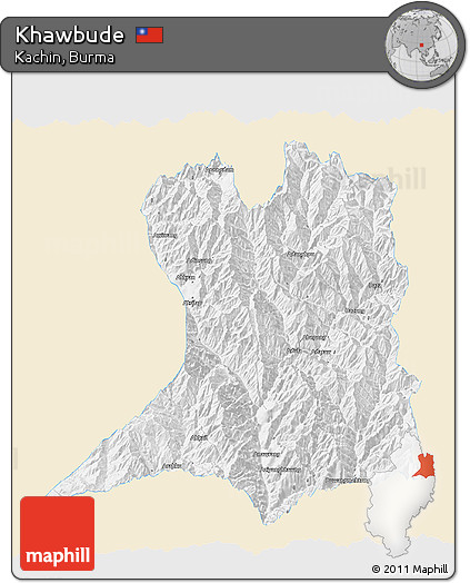 Classic Style 3D Map of Khawbude, single color outside