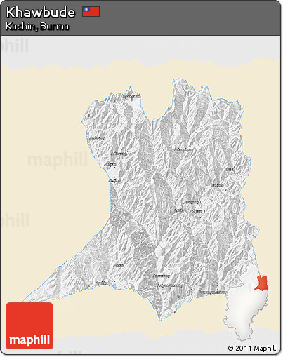 Classic Style 3D Map of Khawbude, single color outside