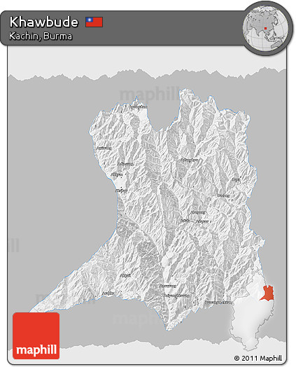 Gray 3D Map of Khawbude, single color outside