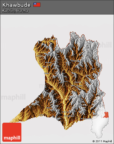 Physical 3D Map of Khawbude, cropped outside