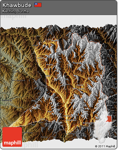 Physical 3D Map of Khawbude, darken