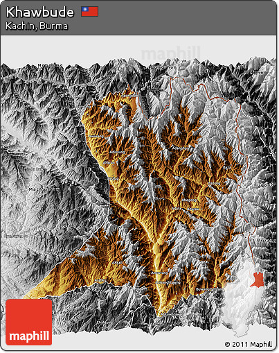 Physical 3D Map of Khawbude, desaturated