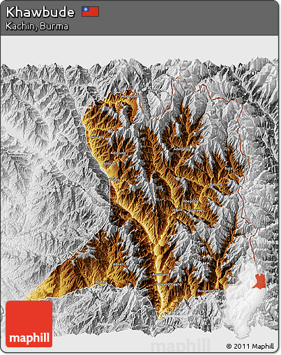 Physical 3D Map of Khawbude, lighten, desaturated