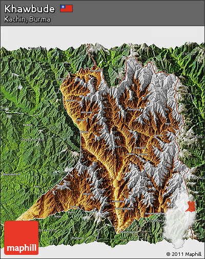 Physical 3D Map of Khawbude, satellite outside