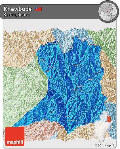 Political 3D Map of Khawbude, lighten