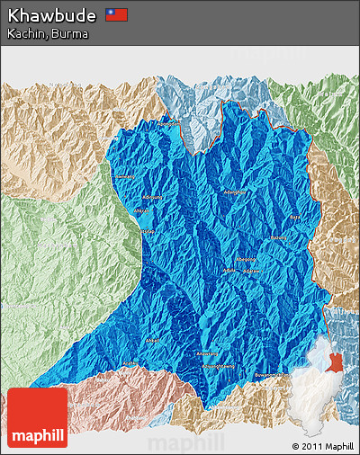 Political 3D Map of Khawbude, lighten