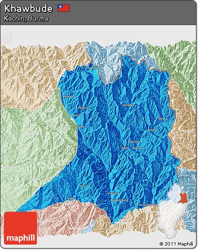 Political 3D Map of Khawbude, lighten