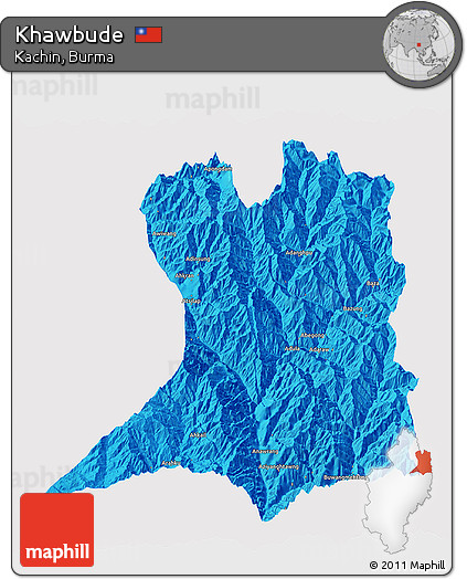 Political 3D Map of Khawbude, single color outside