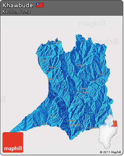 Political 3D Map of Khawbude, single color outside