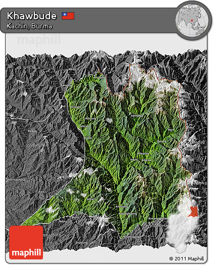 Satellite 3D Map of Khawbude, desaturated