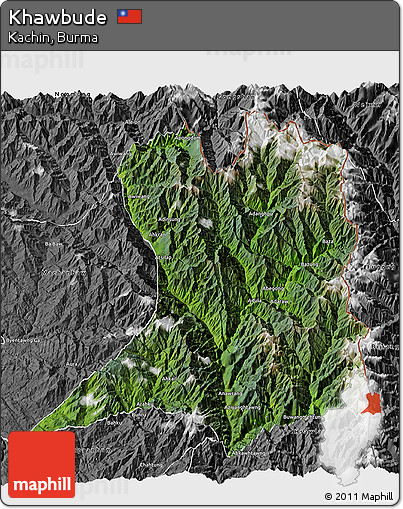 Satellite 3D Map of Khawbude, desaturated