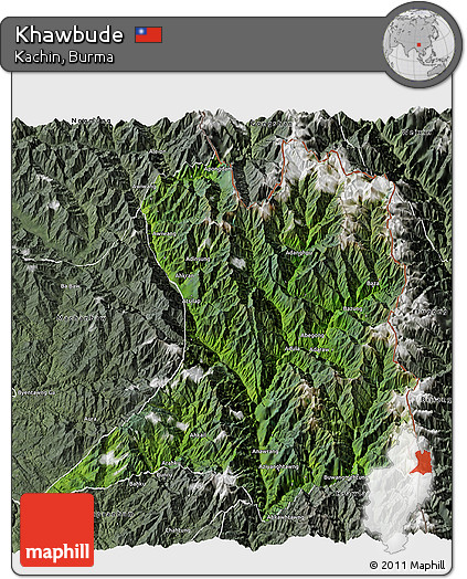 Satellite 3D Map of Khawbude, semi-desaturated