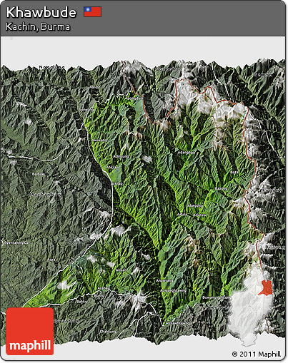 Satellite 3D Map of Khawbude, semi-desaturated