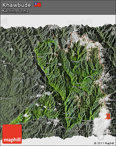 Satellite 3D Map of Khawbude, semi-desaturated