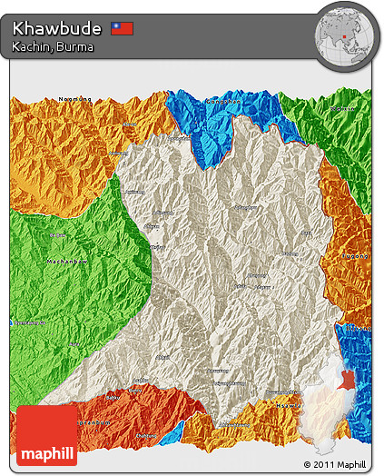 Shaded Relief 3D Map of Khawbude, political outside