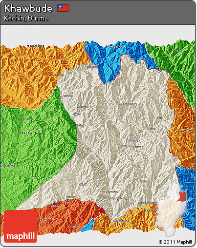 Shaded Relief 3D Map of Khawbude, political outside