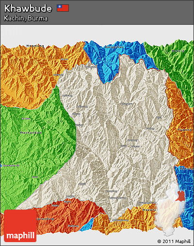 Shaded Relief 3D Map of Khawbude, political outside