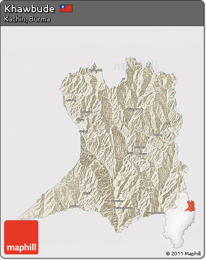 Shaded Relief 3D Map of Khawbude, single color outside