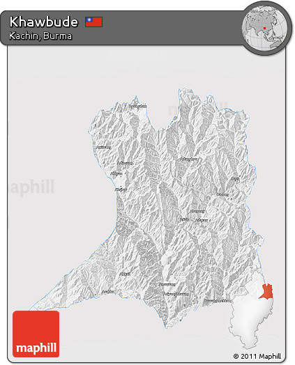 Silver Style 3D Map of Khawbude, single color outside